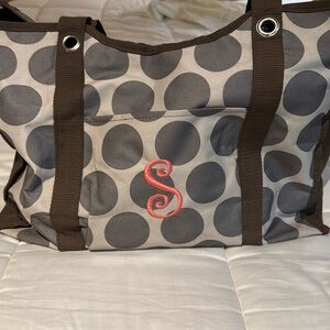 Thirty-One All Day Organizing Tote Gray Mod Dot  Zip Top